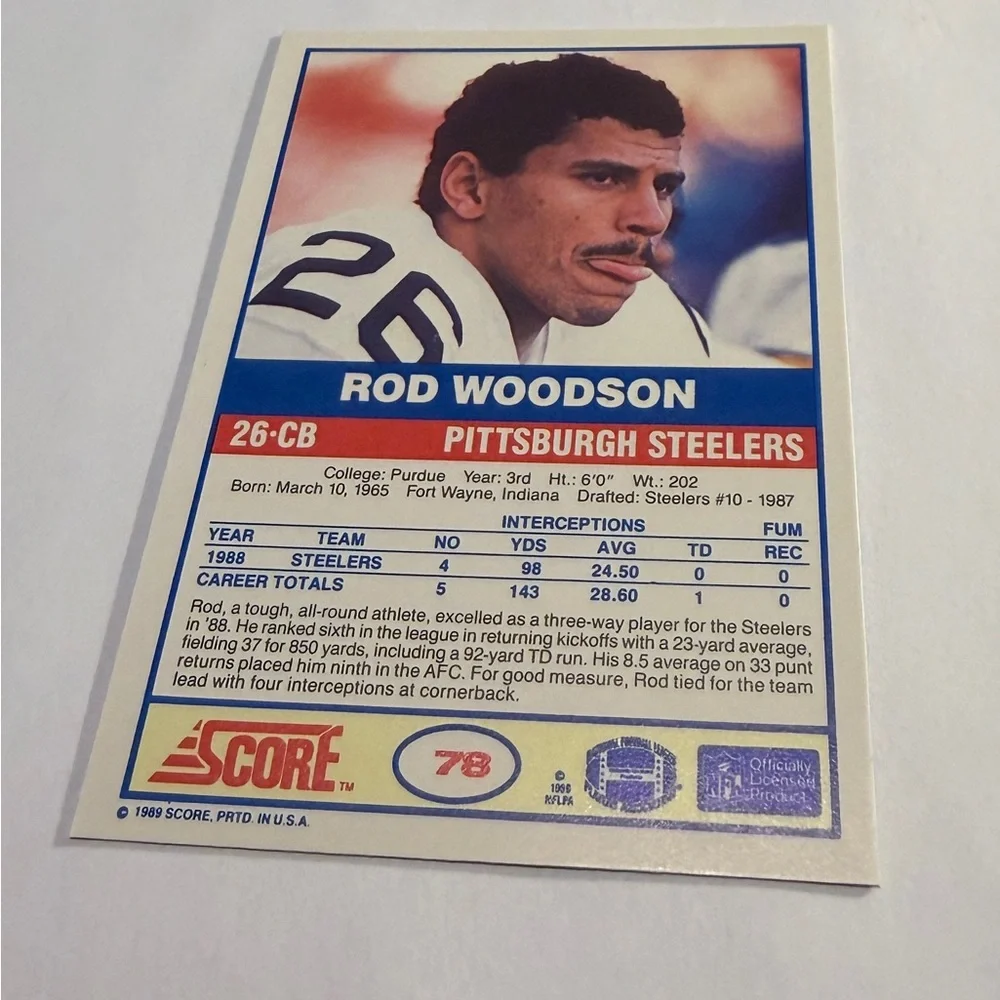 Rod Woodson RC Rookie 1989 Score Football Card Vintage Collectible